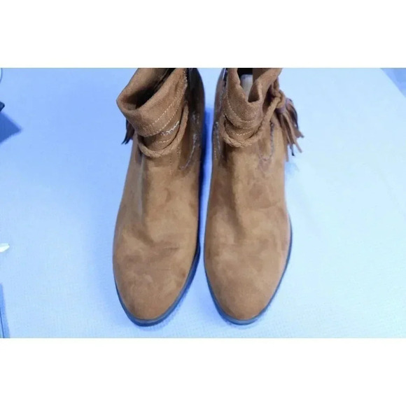 Bamboo Brown Suede Fringed Ankle Boots-Side Zip-Size 10 - Picture 3 of 11